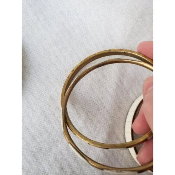 Brass w Bone Inlay Stackable Layering Bangle Bracelet Vintage - Picture 7 of 7